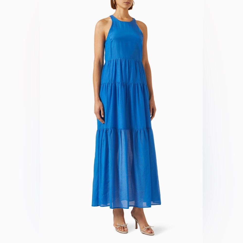 Bird & Knoll Women's Blue Farren Maxi Sleeveless Pleated Dress Size Large